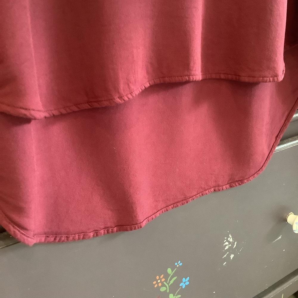 Anthropologie CLOTH & STONE Burgundy V-Neck Short Sleeve Dress Hi-Low Hem Size L - Picture 5 of 10